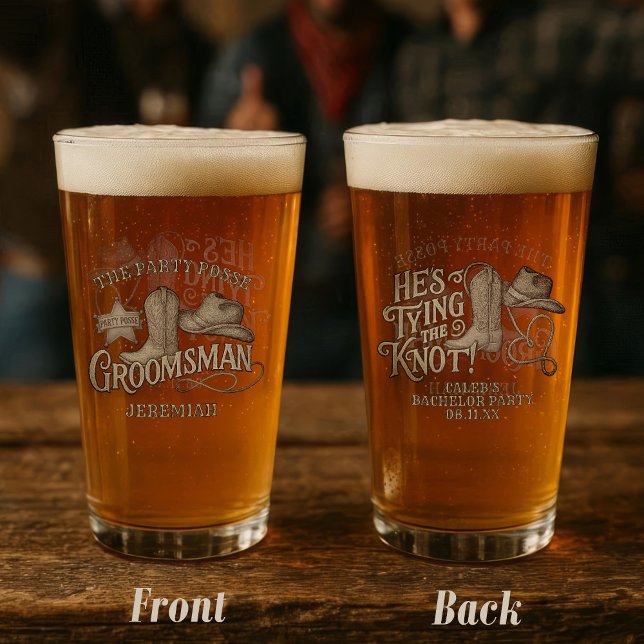 Groomsman Party Posse Cowboy Bachelor Party Glass (Front/Back)