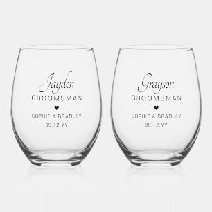Groomsman Personalised Name Wedding Party Stemless Wine Glass