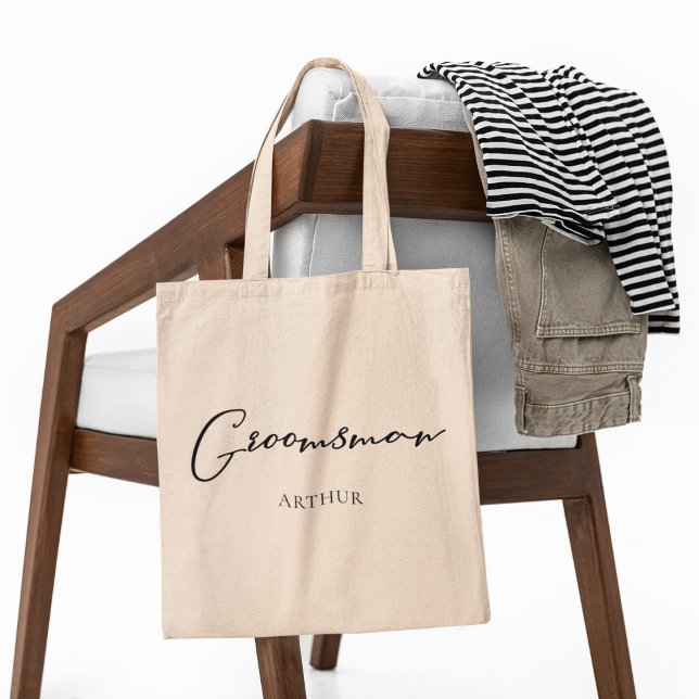 Groomsman Personalized Chic Minimalist Wedding Tote Bag (Creator Uploaded)
