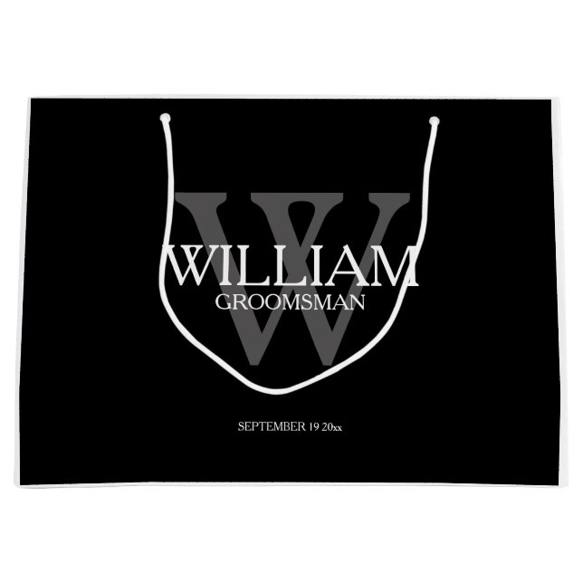 Groomsman Personalized Elegant Black Large Gift Bag (Front)