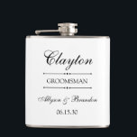 Groomsman Personalized Hip Flask<br><div class="desc">These 6 oz. flasks are a great favour for the groomsman in your wedding.  They are formal and traditional yet modern.  They'd be great for a bachelor party or weekend.</div>