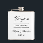 Groomsman Personalized Hip Flask<br><div class="desc">These 6 oz. flasks are a great favour for the groomsman in your wedding.  They are formal and traditional yet modern.  They'd be great for a bachelor party or weekend.</div>