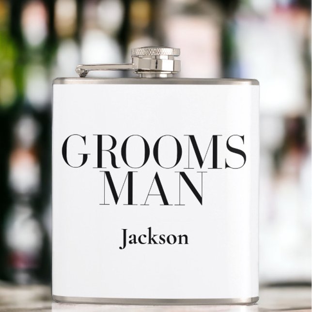 Groomsman Personalized White Black Modern Simple Hip Flask (Creator Uploaded)
