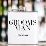 Groomsman Personalized White Black Modern Simple Hip Flask<br><div class="desc">These personalized flasks are a great way to show your appreciation for your groomsmen and make for a memorable gift. The black and white design gives them a sleek and sophisticated look that is perfect for a wedding. You can personalize the flasks with your groomsmen's names or initials, and they...</div>