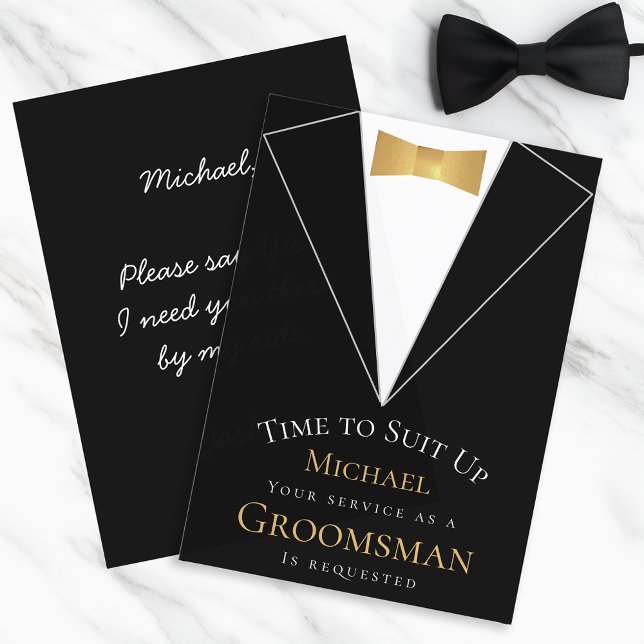 Groomsman Proposal Black Time to Suit Up Faux Gold Invitation (Creator Uploaded)