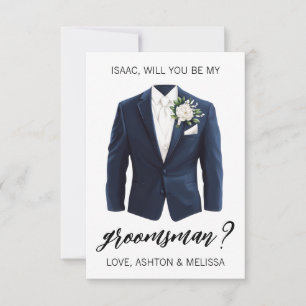 Groomsman Proposal Greeting Card, Navy Blue Suit Invitation