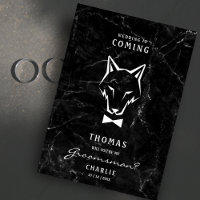 Groomsman Proposal White Wolf on Marble Background