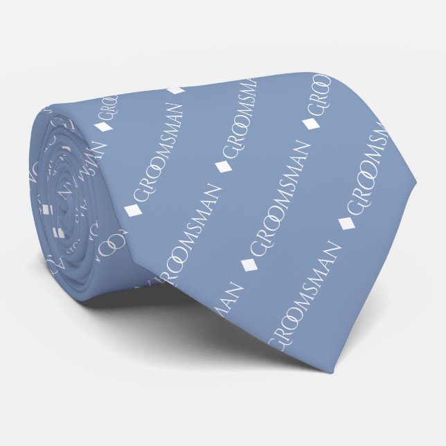 Groomsman Repeating White Text on Light Blue Tie (Rolled)