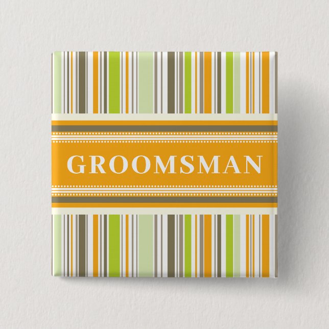 GROOMSMAN Retro Orange Mint Stripes Simple Wedding 2 Inch Square Button (Front)
