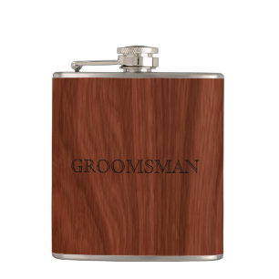 Groomsman Rustic Wedding   Woodgrain Hip Flask