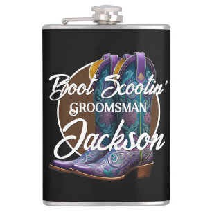 Groomsman Scootin' Cowboy Boots Black Hip Flask