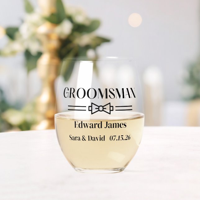 Groomsman Stemless Wine Glass (Insitu (Wedding))