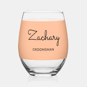 Groomsman Stylish Peach Minimalist Personalized Stemless Wine Glass