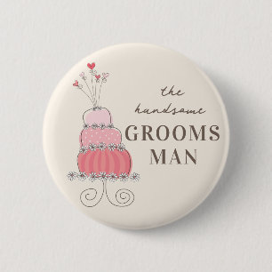 GROOMSMAN Sweet Pink Wedding Cake Name Tag Button