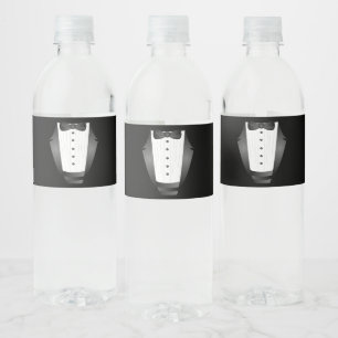 Groomsman Team Groom black tuxedo Bachelor Party Water Bottle Label