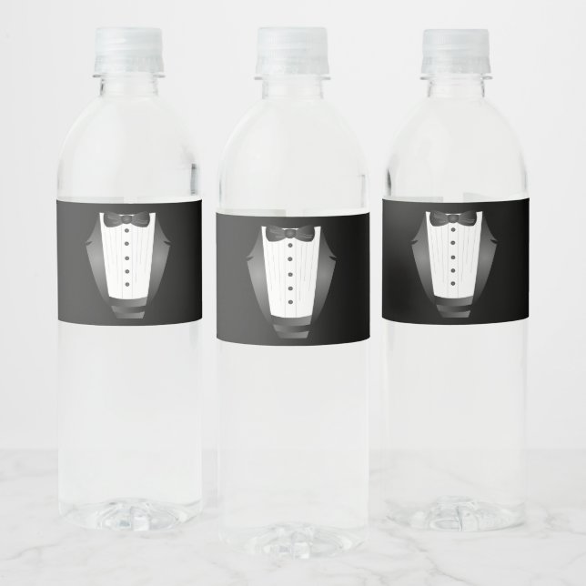 Groomsman Team Groom black tuxedo Bachelor Party  Water Bottle Label (Bottles)