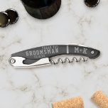 Groomsman Thank You Sporty Monogram Wedding Favour Corkscrew<br><div class="desc">Does your Groomsman like opening wine bottles? You have found the perfect wedding thank you gift for him. Just add your details!</div>