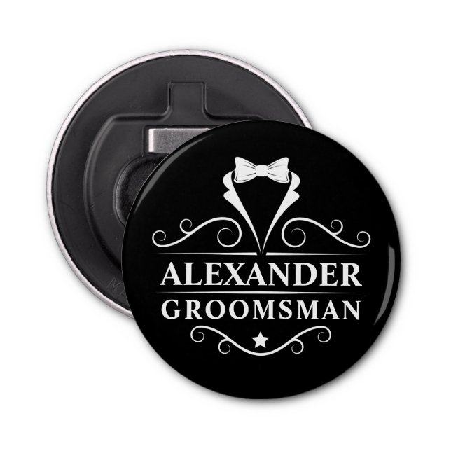 Groomsman Tuxedo Tie Black Bottle Opener (Front)