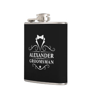 Groomsman Tuxedo Tie Black Hip Flask