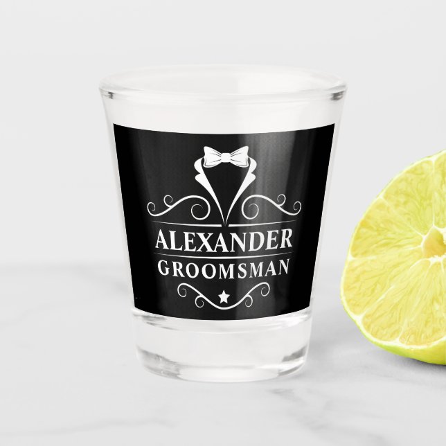 Groomsman Tuxedo Tie Black Shot Glass (Front)