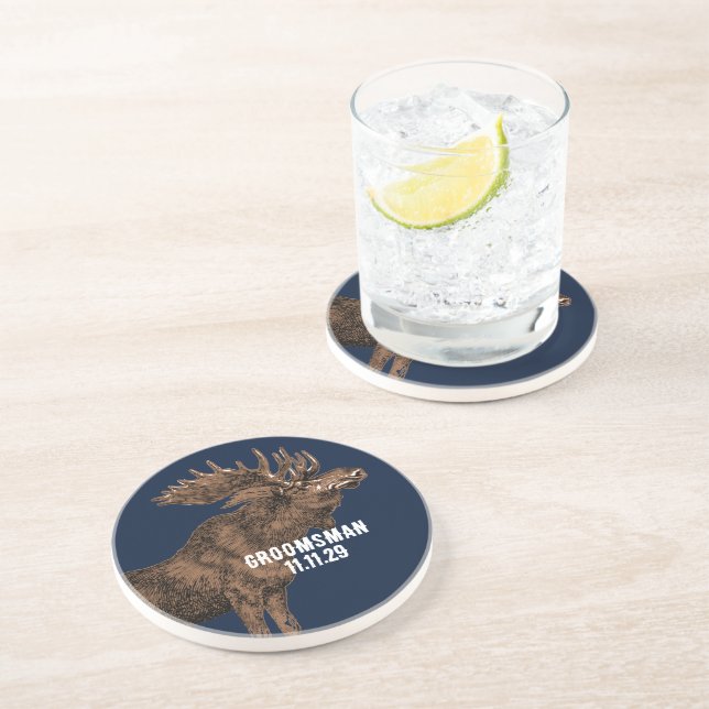Groomsman Vintage Moose Coasters (Side)