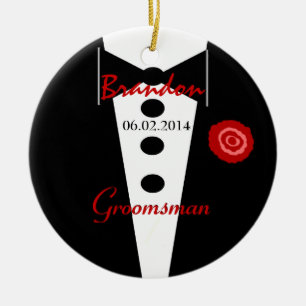 Groomsman Wedding Favour Custom Name Tux Ceramic Ornament