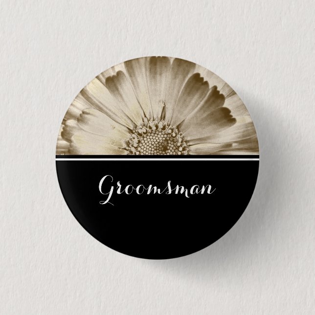 Groomsman Wedding Gold Daisy 1 Inch Round Button (Front)