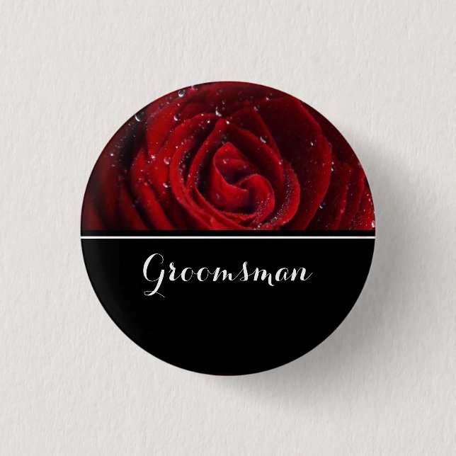 Groomsman Wedding Red Roses 1 Inch Round Button (Front)