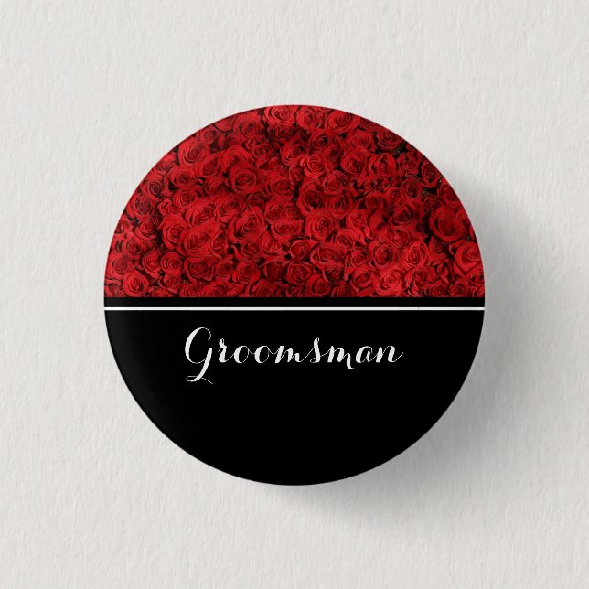 Groomsman Wedding Red Roses 1 Inch Round Button (Front)