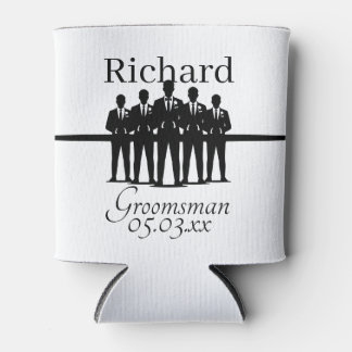 Groomsman Wedding Suited Squad Silhouette Name Can Cooler