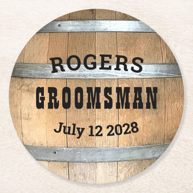 Groomsman Whiskey Barrel Round Paper Coaster (Front)