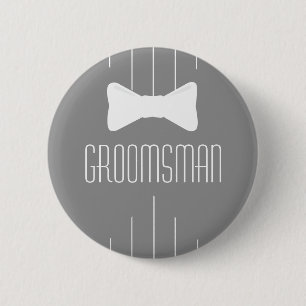 Groomsman White Bowtie 2 Inch Round Button