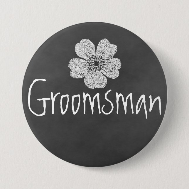 Groomsman Wild White Roses Chalkboard 3 Inch Round Button (Front)