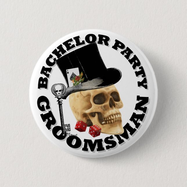 Groomsmans Gothic gambling skull bachelor party 2 Inch Round Button (Front)