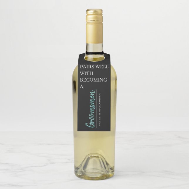 Groomsmen Announcement Wine Bottle Hanger Tag (On Bottle)