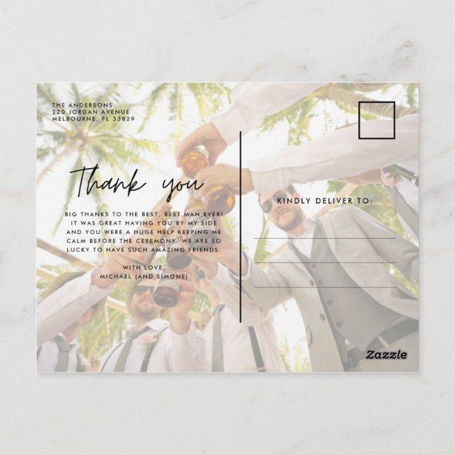 Groomsmen Best Man Wedding Photo Thank You Postcard (Back)