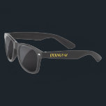 Groomsmen Black And Gold Wedding Personalized Sunglasses<br><div class="desc">Groomsmen Black And Gold Wedding Personalized Sunglasses will have your groomsmen looking cool and stylish.  The modern design has faux gold lettering.  The text is "groomsman" on left side.  The right side has name.  AVAILABLE IN DIFFERENT COLORS OTHER THAN BLACK AS SHOWN.
CLICK PERSONALIZE TEMPLATE OPTION AND ENTER NAME.</div>