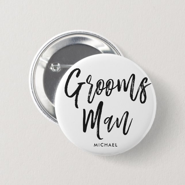 Groomsmen | Black Script Style Custom Wedding 2 Inch Round Button (Front & Back)