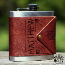Groomsmen Brown Leather Flask Wrap 