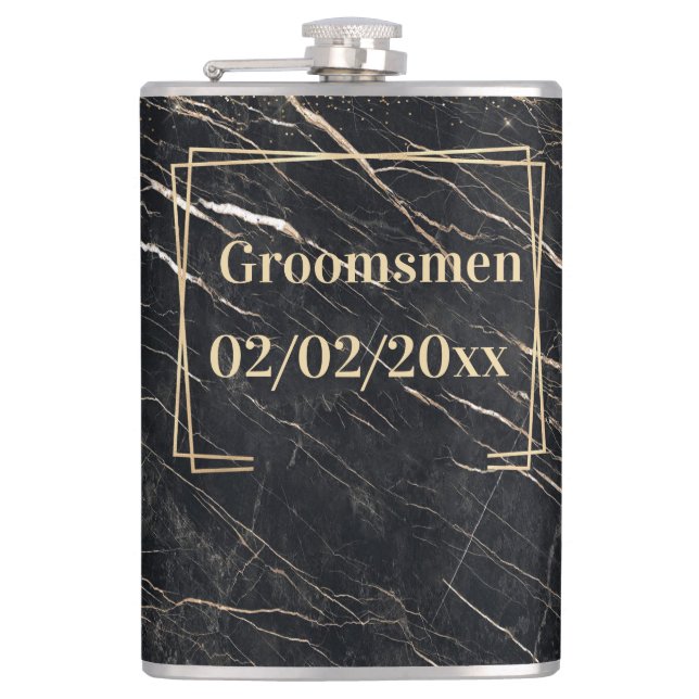 Groomsmen Elegant: Golden Marble Hip Flask (Front)