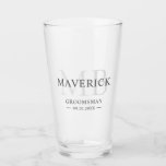 Groomsmen Gift Modern Trendy Monogram Initial Beer Glass<br><div class="desc">This stylish monogrammed groomsman beer glass features the groomsmen names, initials, title and date written in a trendy, grey minimalist typography. Simply add the names of the groomsmen, their initials, title and date in the personalize section to create your own wedding party beer glass. Although shown here as a groomsman...</div>