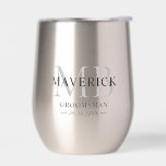 Groomsmen Gift Modern Trendy Monogram Initials<br><div class="desc">This elegant thermal wine tumbler can be custom-made for each member of your wedding party. It features the individual's monogrammed initials, name, title and date in a classic, black minimalist design. To personalize, enter each person's name, initial, date and their specific title into the provided fields to create your own...</div>