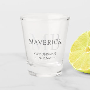 Groomsmen Gift Modern Trendy Monogram Initials Shot Glass