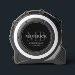 Groomsmen Gifts - Monogram Wedding Favours Best Ma 1<br><div class="desc">This stylish black monogrammed groomsman gift features the groomsmen names, initials, title and date written in a trendy, grey minimalist typography. Simply add the names of the groomsmen, their initials, title and date in the personalize section to create your own wedding favours. Although shown here as a groomsman tape measure,...</div>