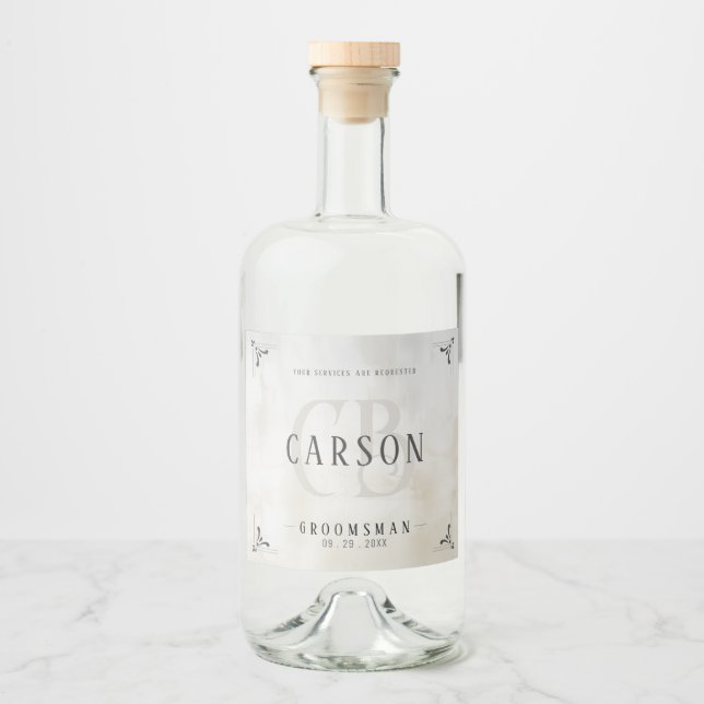 Groomsmen Gifts - Monogram Wedding Favours Best Ma Liquor Bottle Label (Front)