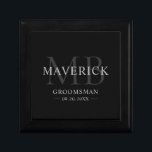 Groomsmen Gifts Monogram Wedding Favours Best Man Gift Box<br><div class="desc">This stylish monogrammed groomsman gift box features the groomsmen names, initials, title and date written in a trendy, grey minimalist typography. Simply add the names of the groomsmen, their initials, title and date in the personalize section to create your own wedding favours. Although shown here as a groomsman gift box,...</div>