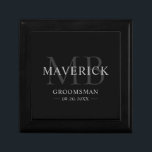 Groomsmen Gifts Monogram Wedding Favours Best Man Gift Box<br><div class="desc">This stylish monogrammed groomsman gift box features the groomsmen names, initials, title and date written in a trendy, grey minimalist typography. Simply add the names of the groomsmen, their initials, title and date in the personalize section to create your own wedding favours. Although shown here as a groomsman gift box,...</div>