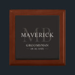 Groomsmen Gifts Monogram Wedding Favours Best Man Gift Box<br><div class="desc">This stylish brown wooden groomsman gift box features the groomsmen names, initials, title and date written in a trendy, minimalist typography. Simply add the names of the groomsmen, their initials, title and date in the personalize section to create your own wedding favours. Although shown here as a groomsman gift box,...</div>