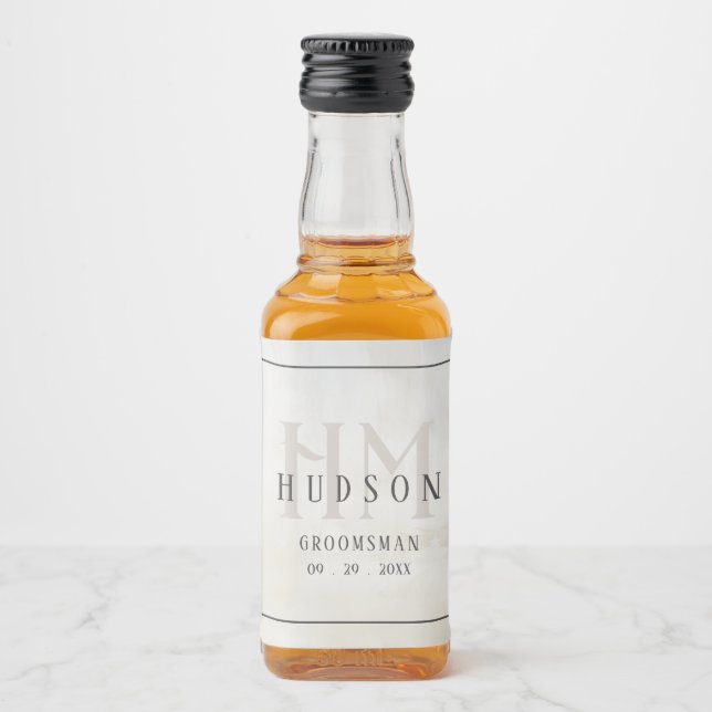 Groomsmen Gifts Monogram Wedding Favours Best Man Liquor Bottle Label (Front)