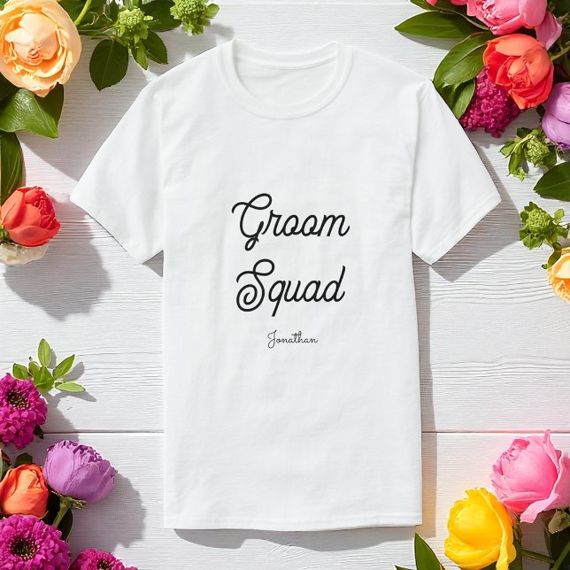 Groomsmen Groom Squad Black White Wedding T-Shirt (Creator Uploaded)
